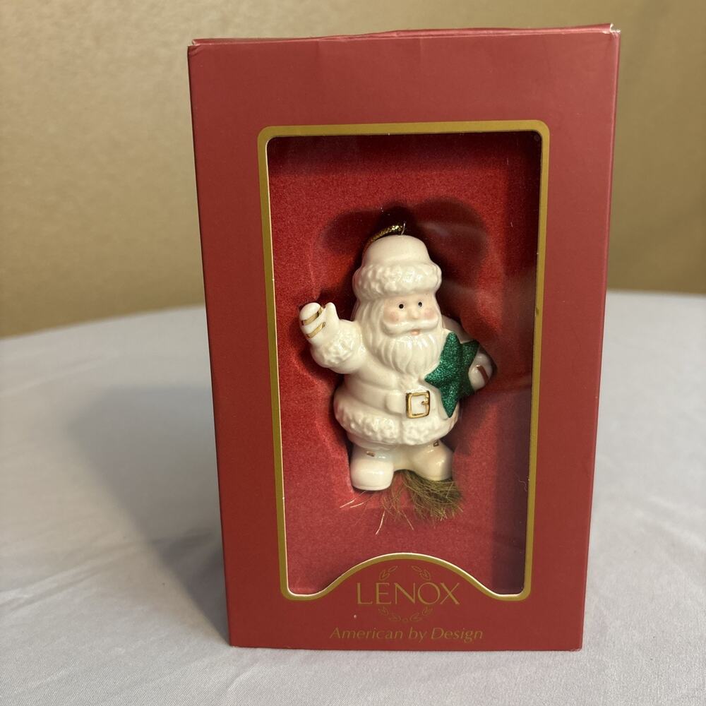 Lenox American By Design Santa with Green Star Christmas Ornament in Box